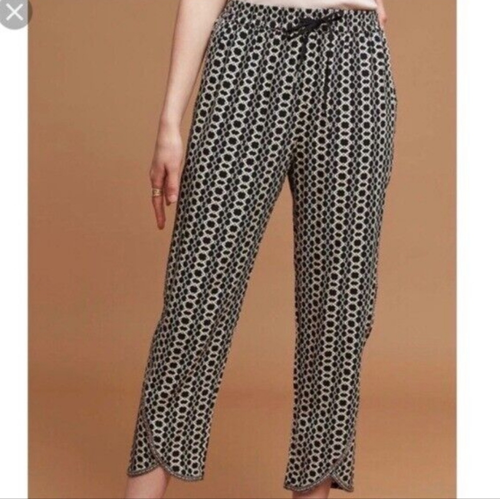Anthropologie~Hei Hei Rayon lightweight black/cream colored bohemian pants.Sz XS